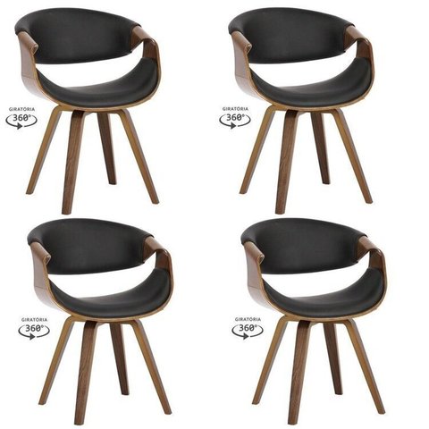 Kit com 4 Cadeiras Nicole Giratória para Sala de Jantar Preto