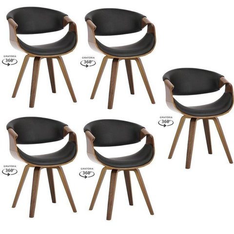 Kit com 5 Cadeiras Nicole Giratória para Sala de Jantar Preto