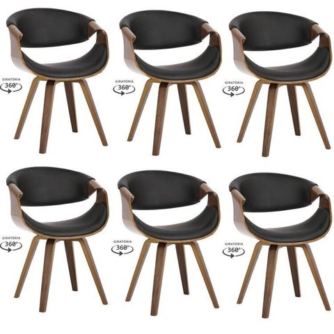 Kit com 6 Cadeiras Nicole Giratória para Sala de Jantar Preto
