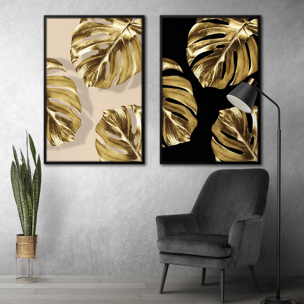 Quadro Premium Textura CX Alta Folhas de Ouro 5 2un 40x60 - Moldura Preta - 3