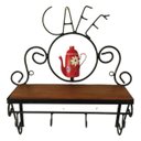 Ver imagem 1 de Cantinho do Café Prateleira Artesanal em Ferro e Madeira com 4 Ganchos 40x15:vermelho