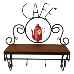 Cantinho do Café Prateleira Artesanal em Ferro e Madeira com 4 Ganchos 40x15:vermelho - 1