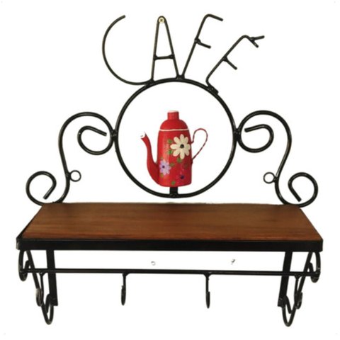 Cantinho do Café Prateleira Artesanal em Ferro e Madeira com 4 Ganchos 40x15:vermelho