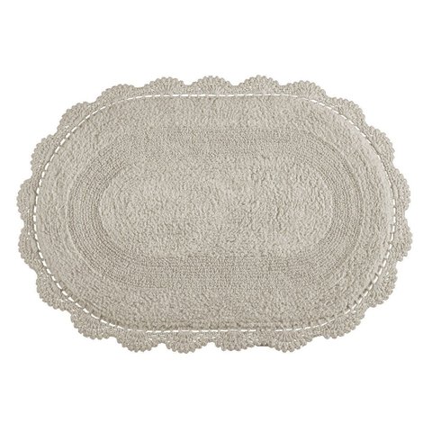 Jogo de Tapete Crochê Dupla Face Oval para Banheiro 50x80cm - Bege Fend