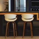 Ver imagem 4 de Kit 2 Banqueta para Cozinha Giratória Base de Madeira com Apoio Nicole Bege/Creme