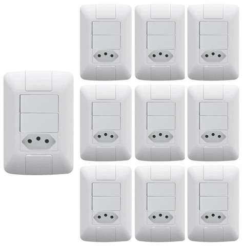 10 Interruptores 2 Simples Tomada Tecla 10a Aria Tramontina