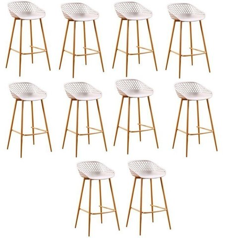 Conjunto com 10 Banquetas Alta com Encosto e Apoio para Pés Clarice Bege/Nude