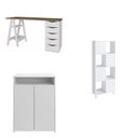 Ver imagem 2 de Conjunto 3 Peças com Escrivaninha Moderna com Pés de Cavalete, Armário com Nichos e Balcão 2 Portas Nogal Branco Artany