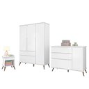 Ver imagem 1 de Jogo de Quarto Infantil Retrô Melinda Guarda Roupa, Cômoda com Porta e Mesinha Branco - Phoenix Baby