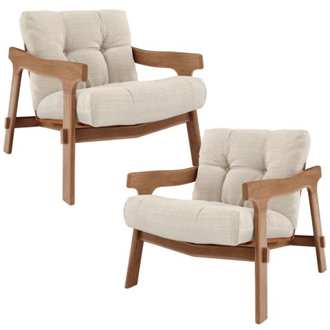 Kit 02 Poltronas Decorativa Fixa para Sala Living Ikary L02 Canela Linho Palha - Lyam Decor