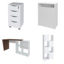 Ver imagem 2 de Conjunto 4 Peças com Escrivaninha Moderna, Gaveteiro Bit, Armário com Nichos e Balcão Multiuso 2 Portas Ipê Branco Artany