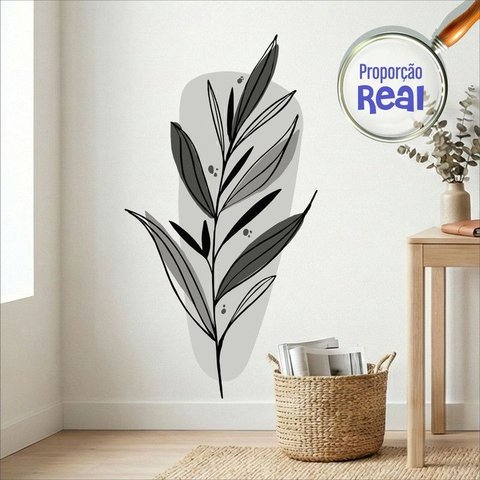 Adesivo Floral Boho Cinza Estilo Nórdico 63x120 Minimalista Mod.03