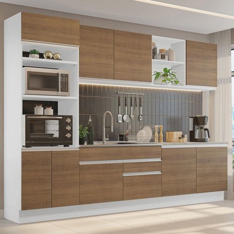 Armário De Cozinha 310cm Branco/Rustic02 Branco/Rustic