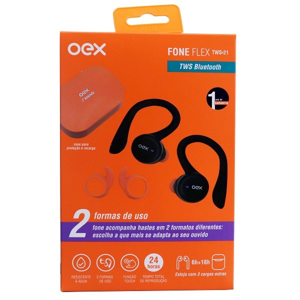 Fone de Ouvido TWS Bluetooth 5.1 com 2 Formas de USO FLEX TWS21 OEX - 1