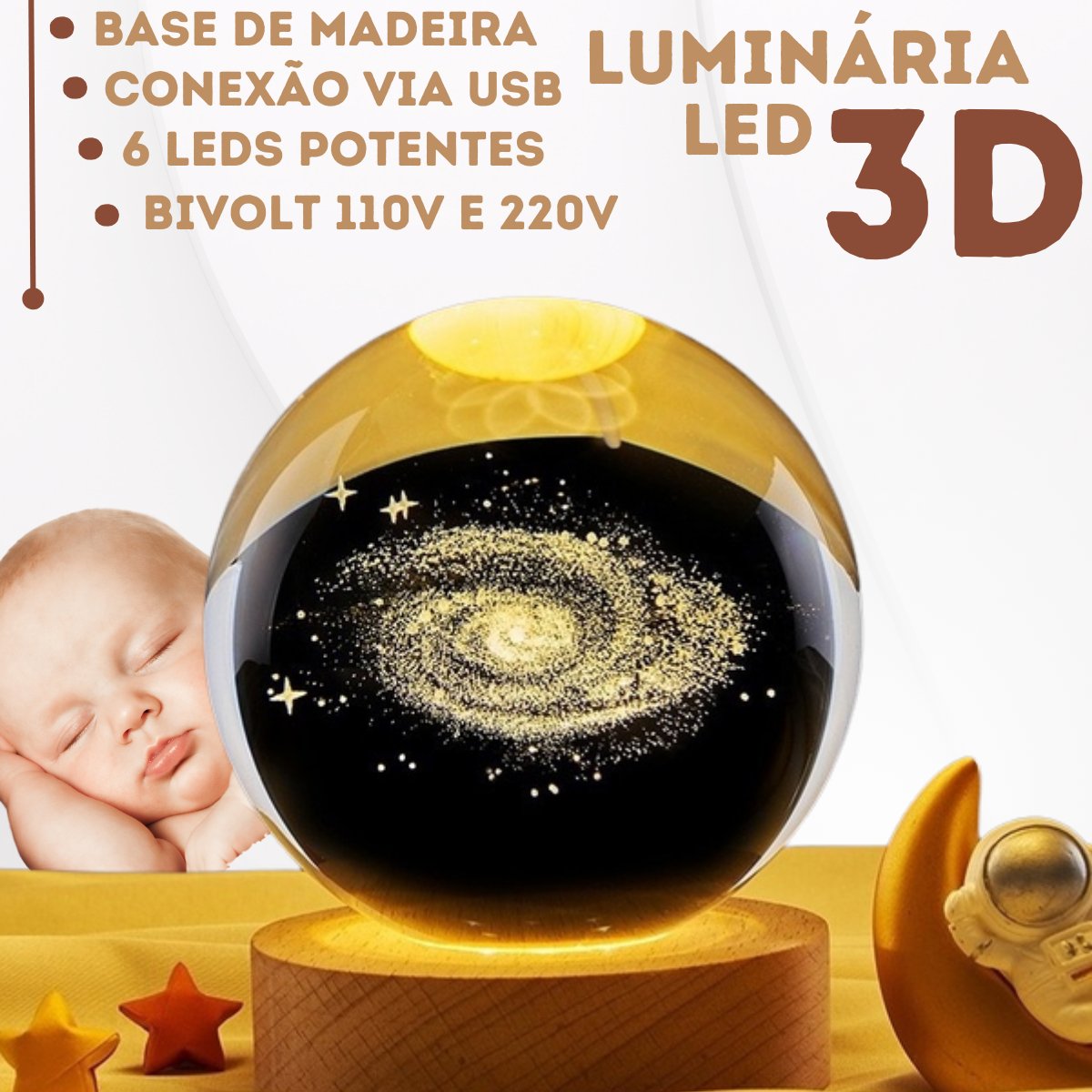 Luminaria de Mesa Globo de Cristal 3d Led Wari Sortidas - 4