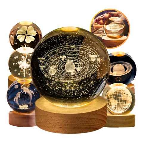 Luminaria de Mesa Globo de Cristal 3d Led Wari Sortidas
