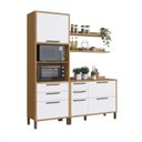 Ver imagem 3 de Cozinha Compacta Modulada 100% MDF 2 Peças 4 Portas Torre Quente e Tampo 194cm Vicenza Espresso Móveis Branco/Amêndoa