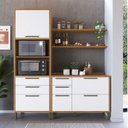 Ver imagem 1 de Cozinha Compacta Modulada 100% MDF 2 Peças 4 Portas Torre Quente e Tampo 194cm Vicenza Espresso Móveis Branco/Amêndoa