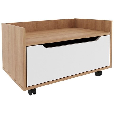 Balcao Gabinete 60 Cm 1 Gaveta e 4 Rodizios Bn3647 Amendoa Branco Tecno Mobili