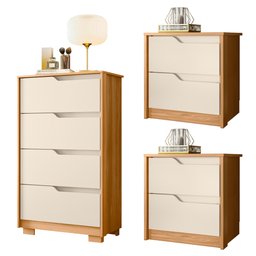 Kit Cômoda Sole Com 2 Mesas de Cabeceira Doble Carvalho Grife/Off White - Albatroz - 1 Kit Cômoda Sole Com 2 Mesas de Cabeceira Doble Carvalho Grife/Off White - Albatroz - 1