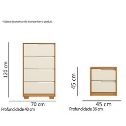 Kit Cômoda Sole Com 2 Mesas de Cabeceira Doble Carvalho Grife/Off White - Albatroz - 4 Kit Cômoda Sole Com 2 Mesas de Cabeceira Doble Carvalho Grife/Off White - Albatroz - 4