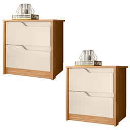 Kit Cômoda Sole Com 2 Mesas de Cabeceira Doble Carvalho Grife/Off White - Albatroz - 7 Kit Cômoda Sole Com 2 Mesas de Cabeceira Doble Carvalho Grife/Off White - Albatroz - 7