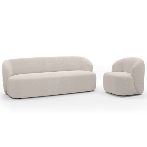 Sofá 3 Lugares 205cm com Poltrona Giratória Orgânica Heidy F04 Bouclê Bege - Lyam Decor
