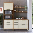 Ver imagem 1 de Cozinha Compacta Modulada 100% MDF 2 Peças 4 Portas Torre Quente e Tampo 194cm Vicenza Espresso Móveis Bege/Amêndoa/Off White