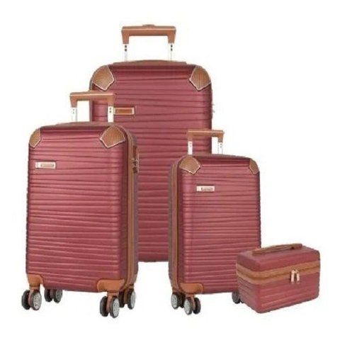 Conjunto de Malas + Frasqueira Polo King - 4 Peças Cor Vinho - Material em Abs - Rodinhas 360º - Lux