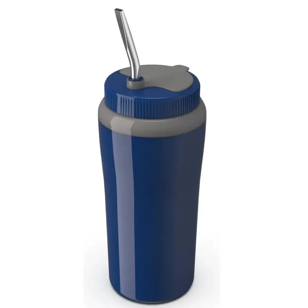 Copo Térmico Tererê 650ml Parede Dupla Tampa e Bomba Inox:azul