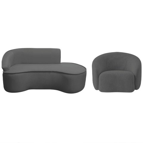 Kit Divã Recamier Orgânico Marrocos 180cm Lado Direito e 1 Poltronas Amore Linho