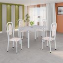 Ver imagem 1 de Conjunto de Mesa Tubular 120cm x 75cm Tampo Granito Ocre com 4 Cadeiras Lara Branco/Botanic Bege