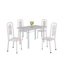 Ver imagem 2 de Conjunto de Mesa Tubular 120cm x 75cm Tampo Granito Ocre com 4 Cadeiras Lara Branco/Botanic Bege