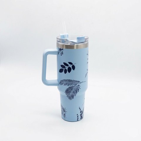 Copo Térmico Ms-931 1200ml com Estampas Florais - Aço Inox com Tampa Emborrachada:Floral Azul Bebe
