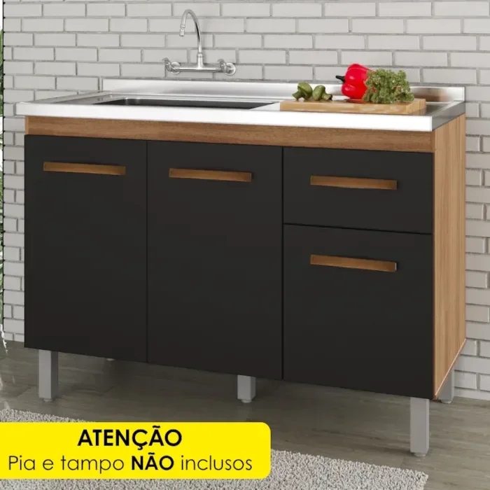 Ver imagem 2 de Balcao sem Tampo para Pia 120cm 9430 Savana Preto Mobbs