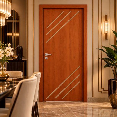 Folha de Porta R30K 210x80 MDF Pintura UV Frisada:Mogno