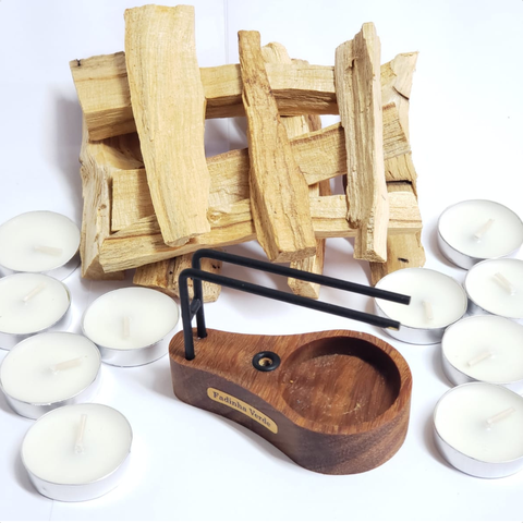 Palo Santo Kit Incensário Power Drops 50g Palo Santo 10 Velas Descarrego Limpeza Energetica