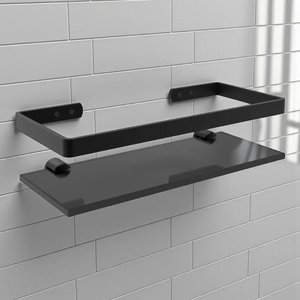 Suporte Porta Shampoo Prateleira de Vidro 10x35 Cm Preto