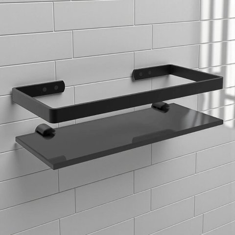 Suporte Porta Shampoo Prateleira de Vidro 10x35 Cm Preto