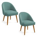 Ver imagem 1 de Kit 02 Cadeiras Poltrona de Jantar Estofada Luna Boucle Azul Majestic Pés Palito Castanho - Pallazio