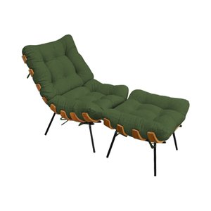 Poltrona Costela com Puff em Linho Verde