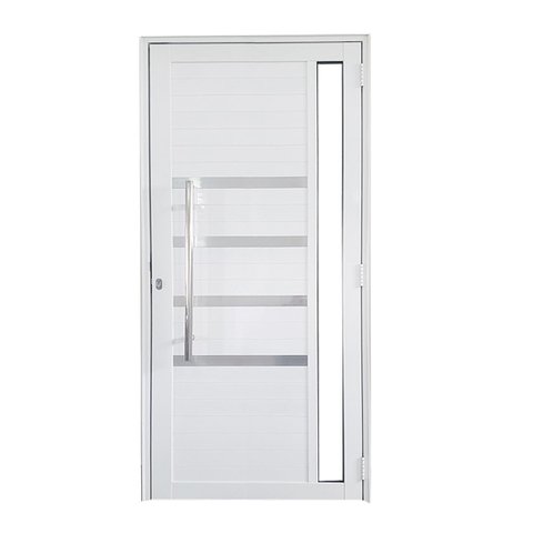 Porta Lambril de Alumínio Branco 210 x 80 com Puxador, Friso e Vidro Linha 30 - Esquerda