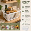 Ver imagem 6 de Kit 4 Cestos Organizadores Brancos 36cm Plastico Multiuso Cozinha Armario Prateleira Despensa Guarda