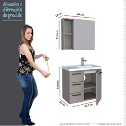 Conjunto Para Banheiro Aço Gabinete com Espelho Ameixa 60 Cozimax Argila - 6