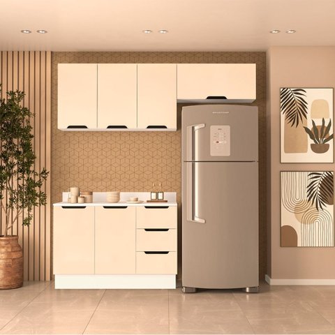 Cozinha Compacta 250069 3 Peças Meena Branco Creme Politorno Móveis