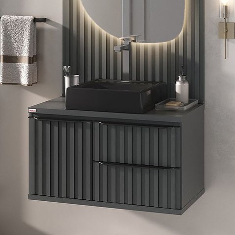 Balcão Armário para Banheiro Ripado Cecília Suspenso 78cm - Fabribam Gabinetes