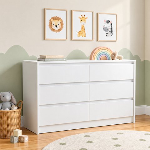 Cômoda Infantil 06 Gavetas com Corrediça Telescópica Aquarela Branco