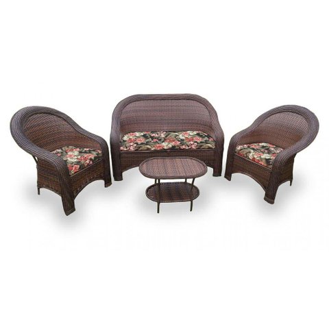 Conjunto de Sofá Fibra Sintética Karibe - 1 Sofá 2L + 2 Poltronas + 1 Mesa Centro - Tecido Maui Pret