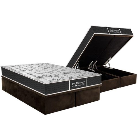 Cama Box Baú King: Colchão Molas Probel Prolastic ProDormir Sleep + Base CRC Suede Brown(193x203)