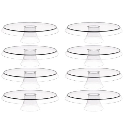 Kit 8 Bases Porta Bolos Tortas Doces 30cm com Pé Transparente Glassy Crippa